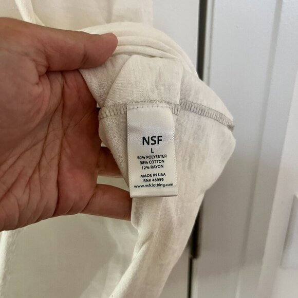 NSF White Tee Shirt Top Bias Cut Cotton Scoop Neck Short Sleeve Size L - Picture 7 of 7